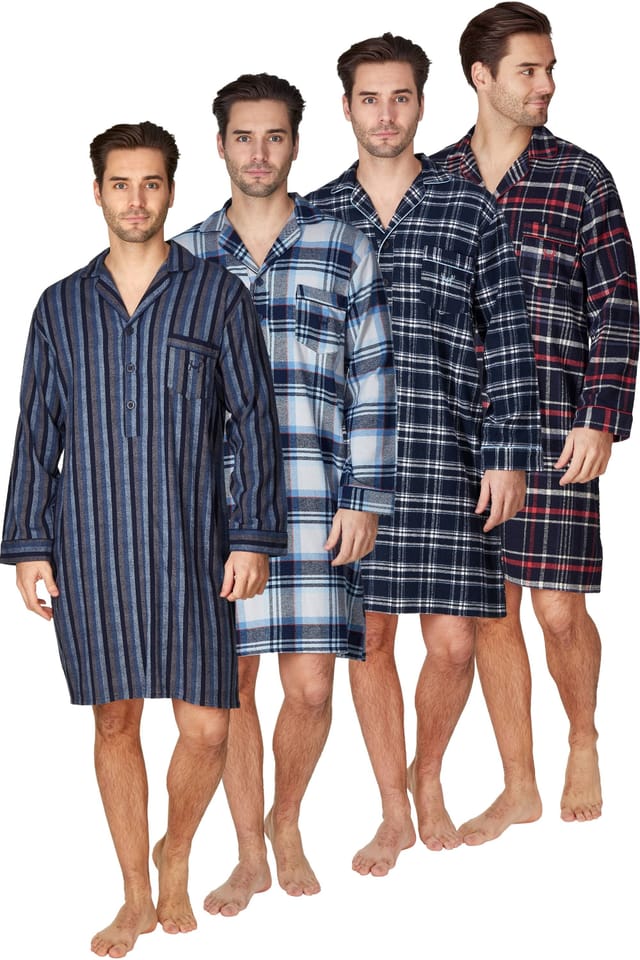 Haigman Haigman Men's Men's Yarn Dyed Twill Brushed Cotton Long Sleeve Nightshirt in Navy - 2