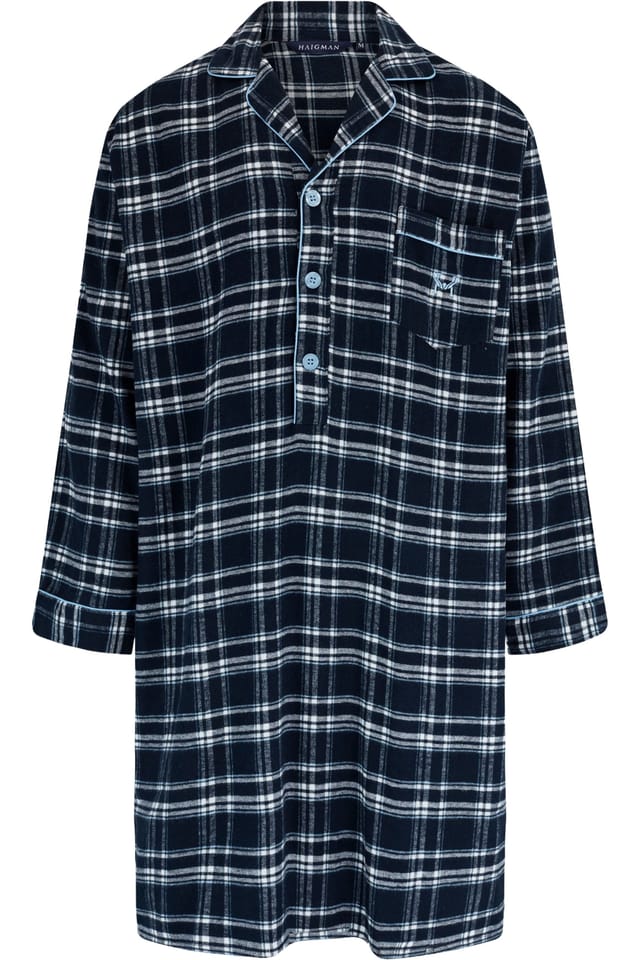 Haigman Haigman Men's Men's Yarn Dyed Twill Brushed Cotton Long Sleeve Nightshirt in Navy - 3