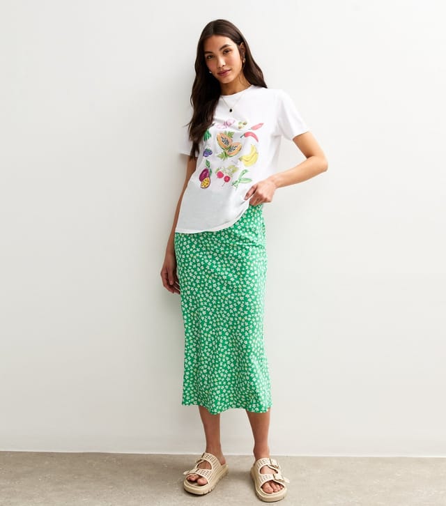 New Look Women's Green Floral Print Bias Cut Midi Skirt New Look - 3