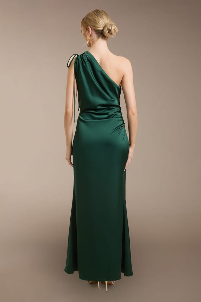 Oasis Oasis Women's Emerald Ruched Side Detail One Shoulder Satin Maxi Bridesmaid Dress - 3