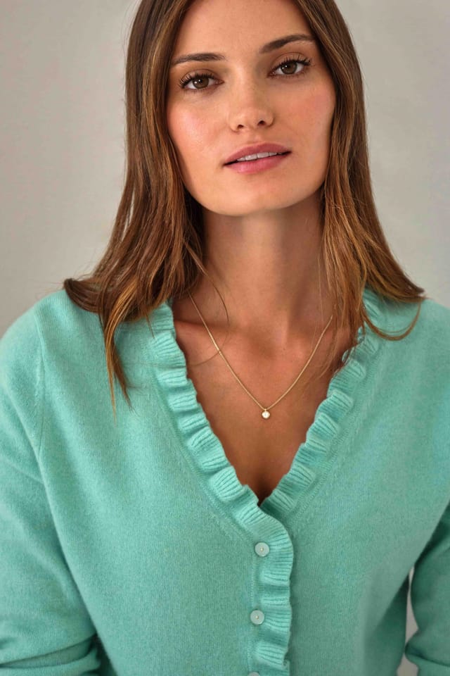 Pure Collection Pure Collection Women's Cashmere Ruffle Cardigan in Green - 2