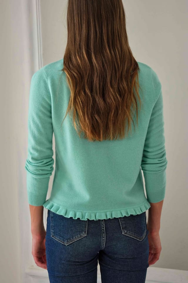 Pure Collection Pure Collection Women's Cashmere Ruffle Cardigan in Green - 3