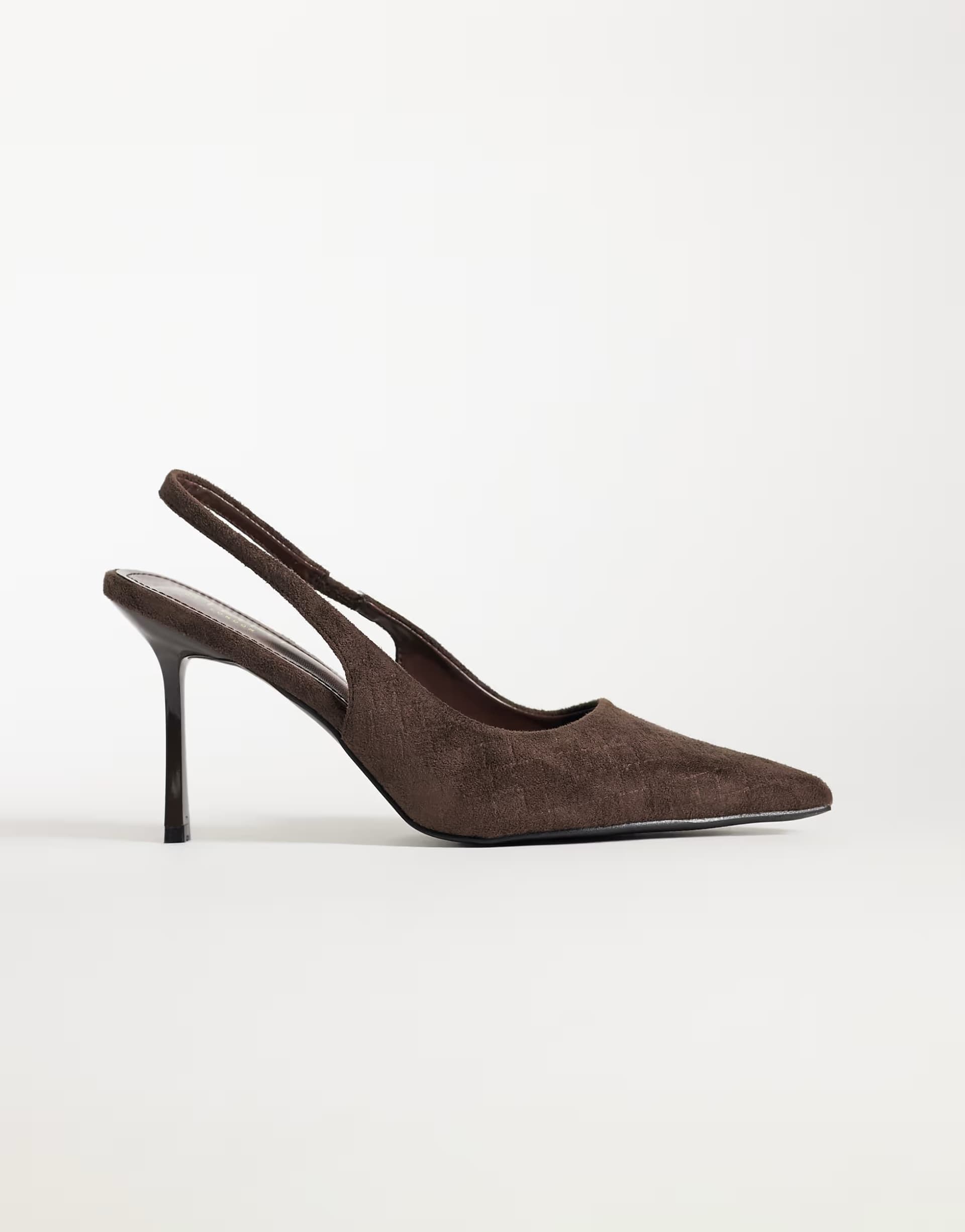 ASOS Simmi London Inara slingback heeled shoes in embossed brown suedette