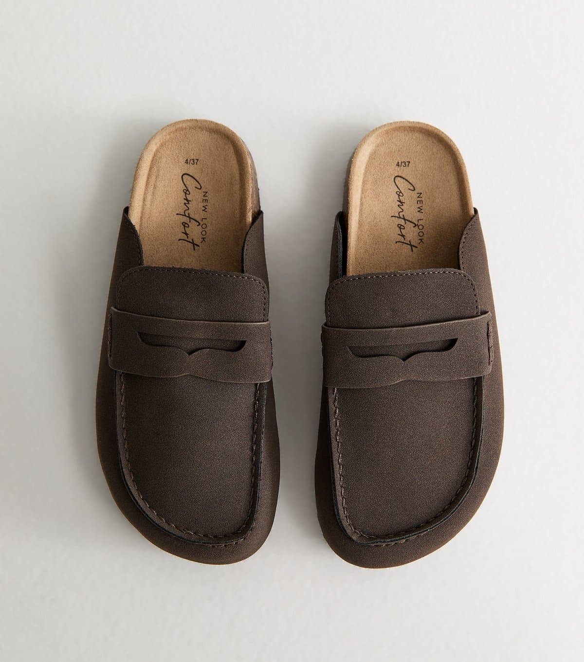 New Look Women's Brown Faux Suede Flat Loafer Mules Vegan New Look