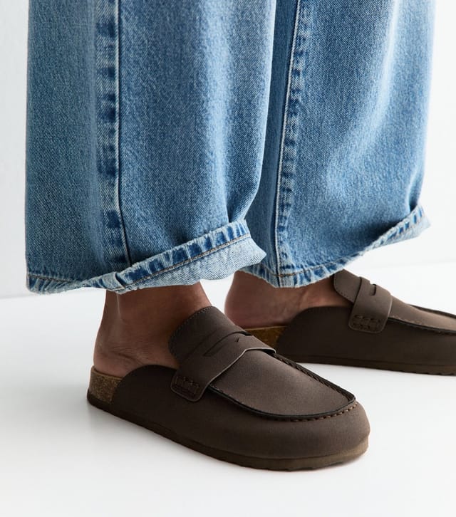 New Look Women's Brown Faux Suede Flat Loafer Mules Vegan New Look - 2