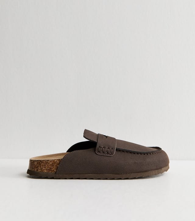 New Look Women's Brown Faux Suede Flat Loafer Mules Vegan New Look - 3