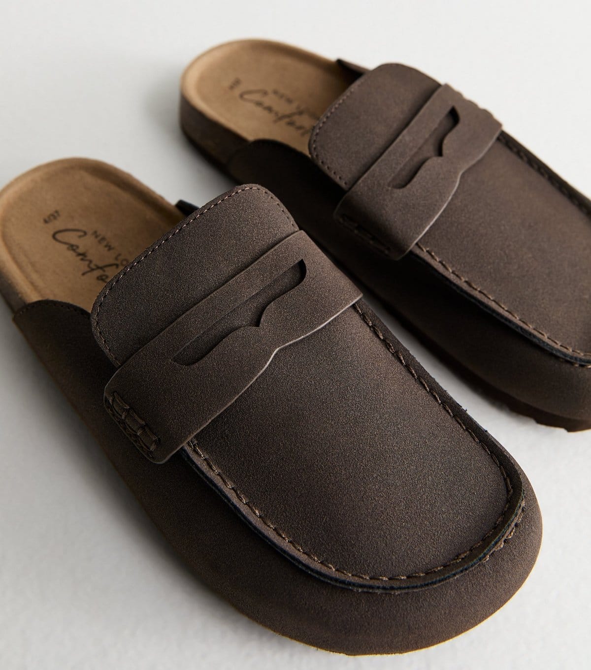 New Look Women's Brown Faux Suede Flat Loafer Mules Vegan New Look - 4