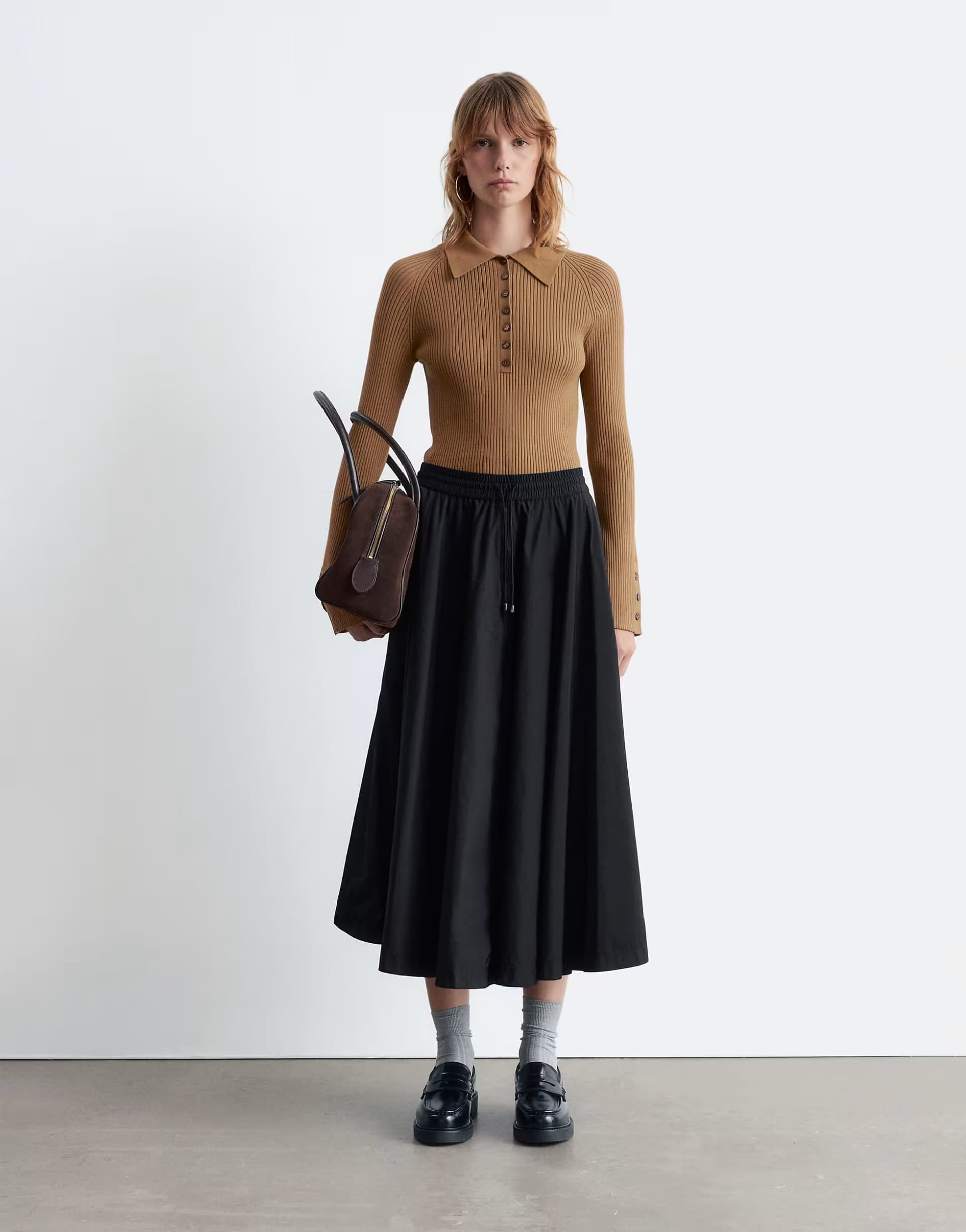 ASOS ASOS Black Midi Woven Volume Skirt