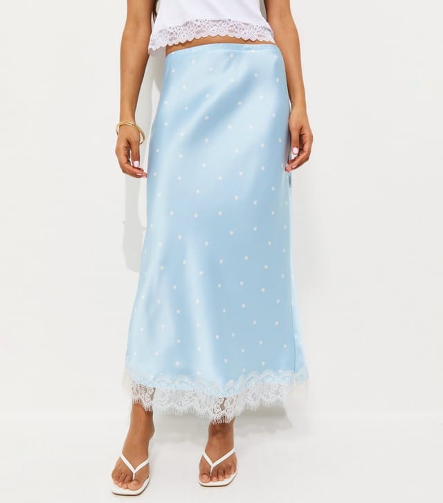 New Look Women's Petite Blue Spot Print Lace Trim Midi Skirt New Look - 3