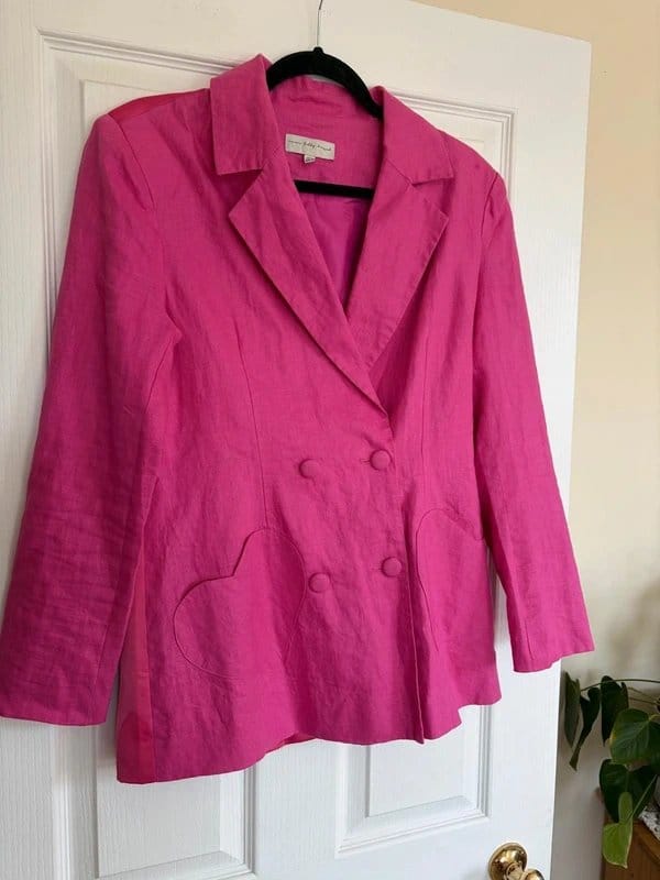 Never Fully Dressed Never Fully Dressed Pink Heart Pocket Blazer Linen Blend Size 10 - 1