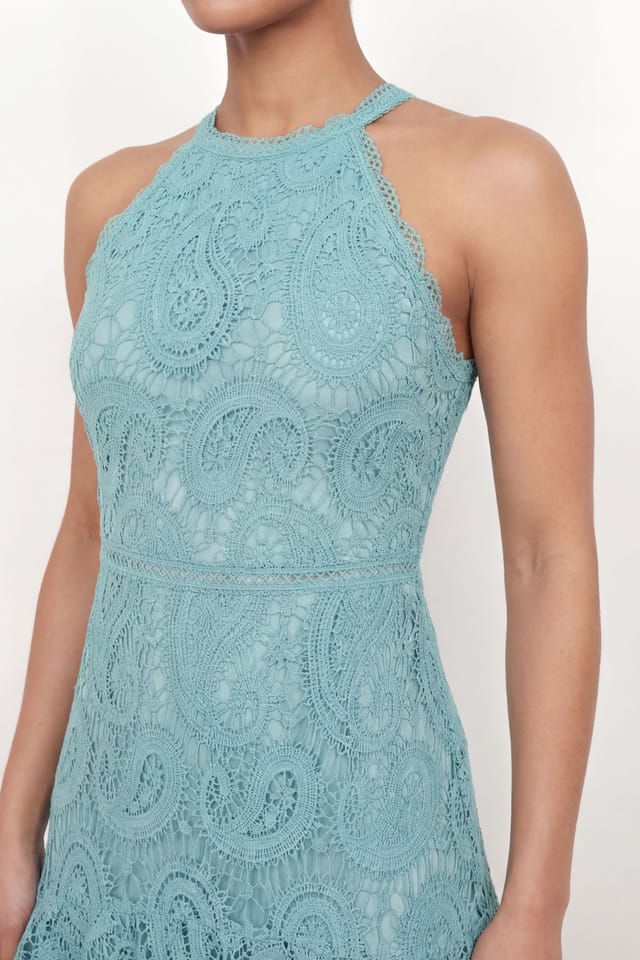 Maya Deluxe Maya Deluxe Women's Paisley Lace Halter Neck Midaxi Dress in Blue - 3