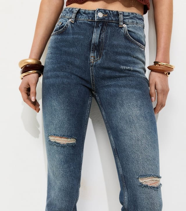 New Look Women's Tall Vintage Tint Blue Ruby Ripped Straight Jeans New Look - 2