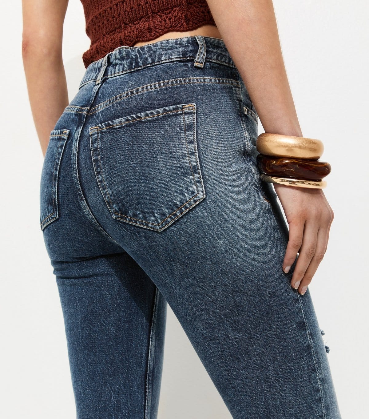 New Look Women's Tall Vintage Tint Blue Ruby Ripped Straight Jeans New Look - 4