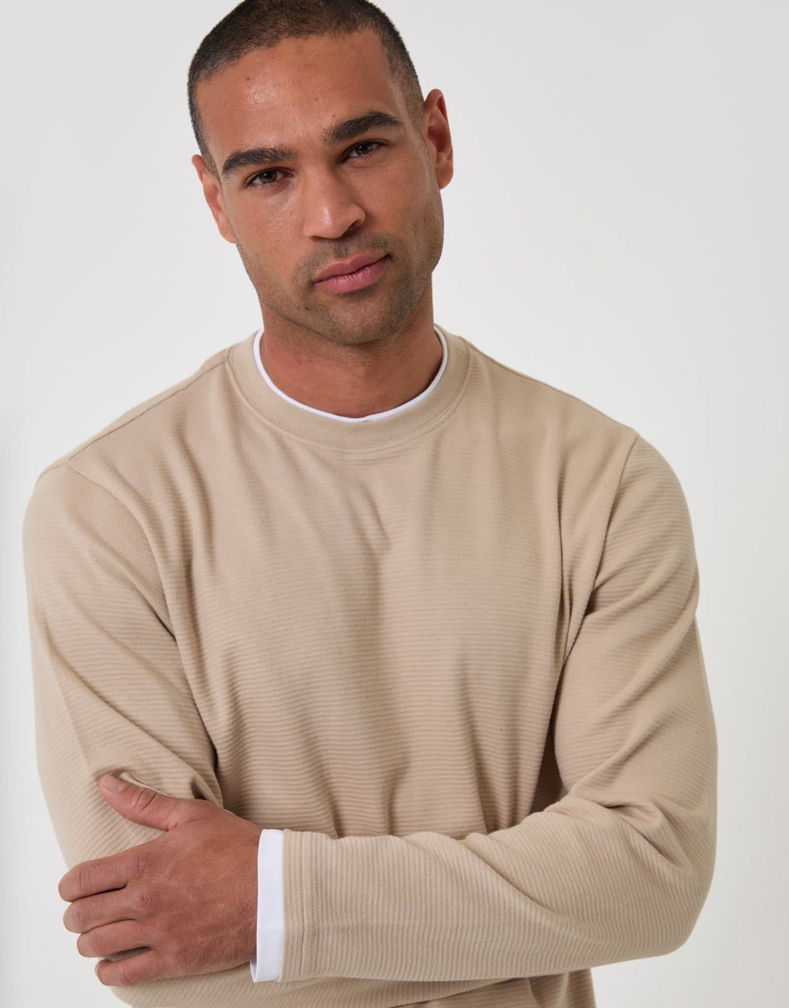 Threadbare threadbare Men's Cotton Mock Layer Long Sleeve T-Shirt in Nude