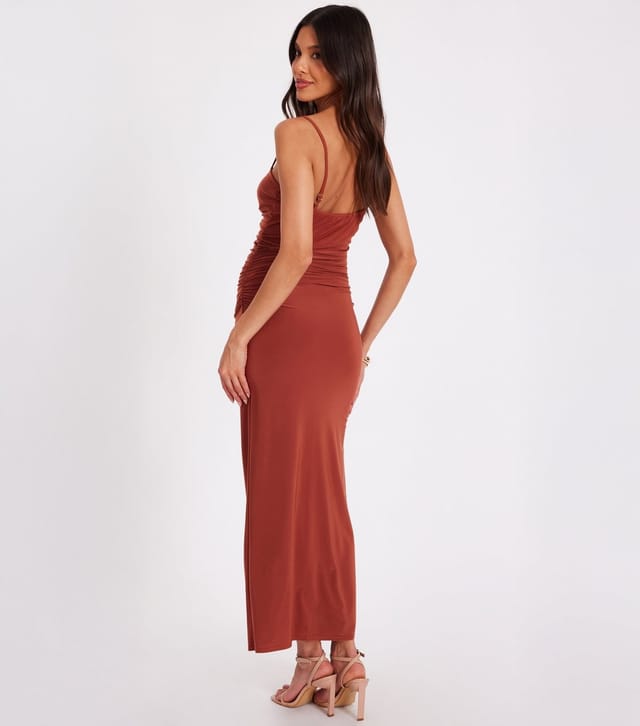 Quiz Women's Rust Knotted front Ruched Midi Dress Quiz New Look - 3