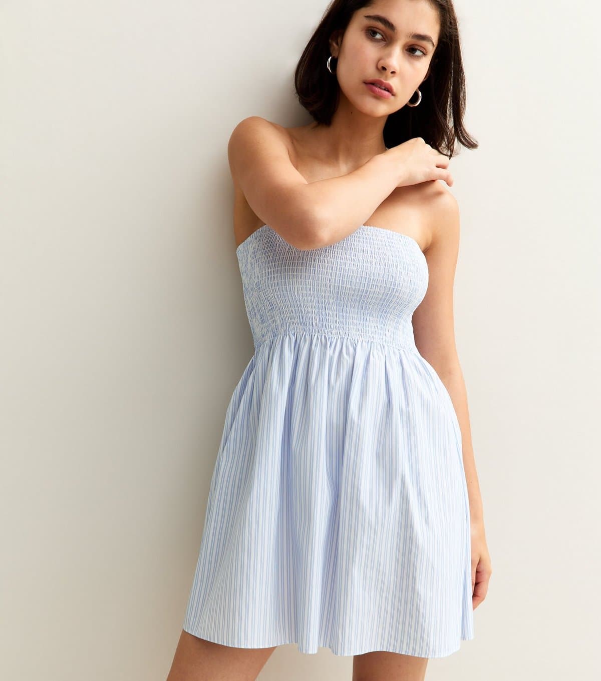 New Look Women's Blue Striped Bandeau Mini Dress New Look