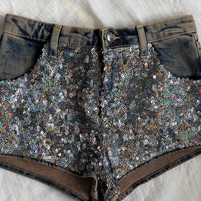 Topshop Topshop sequin embellished denim shorts