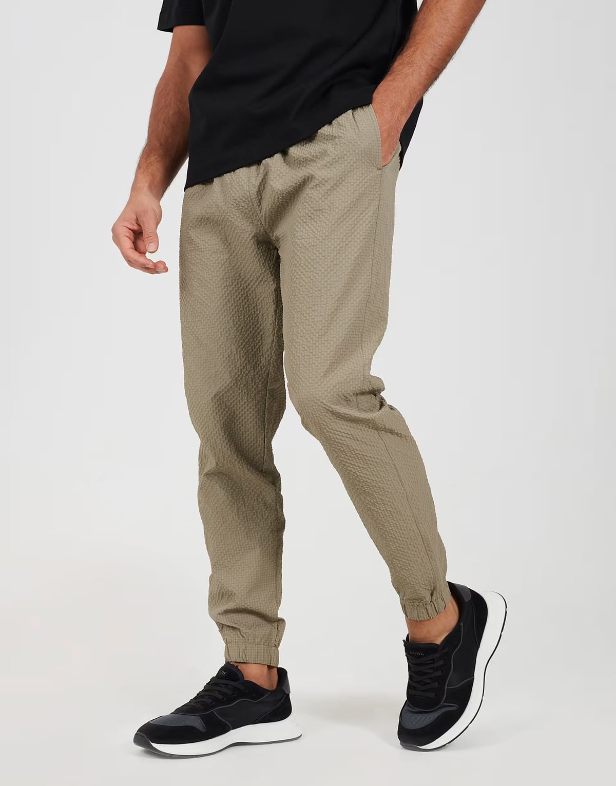 ASOS Brave Soul Seersucker cuffed trousers in taupe - 1