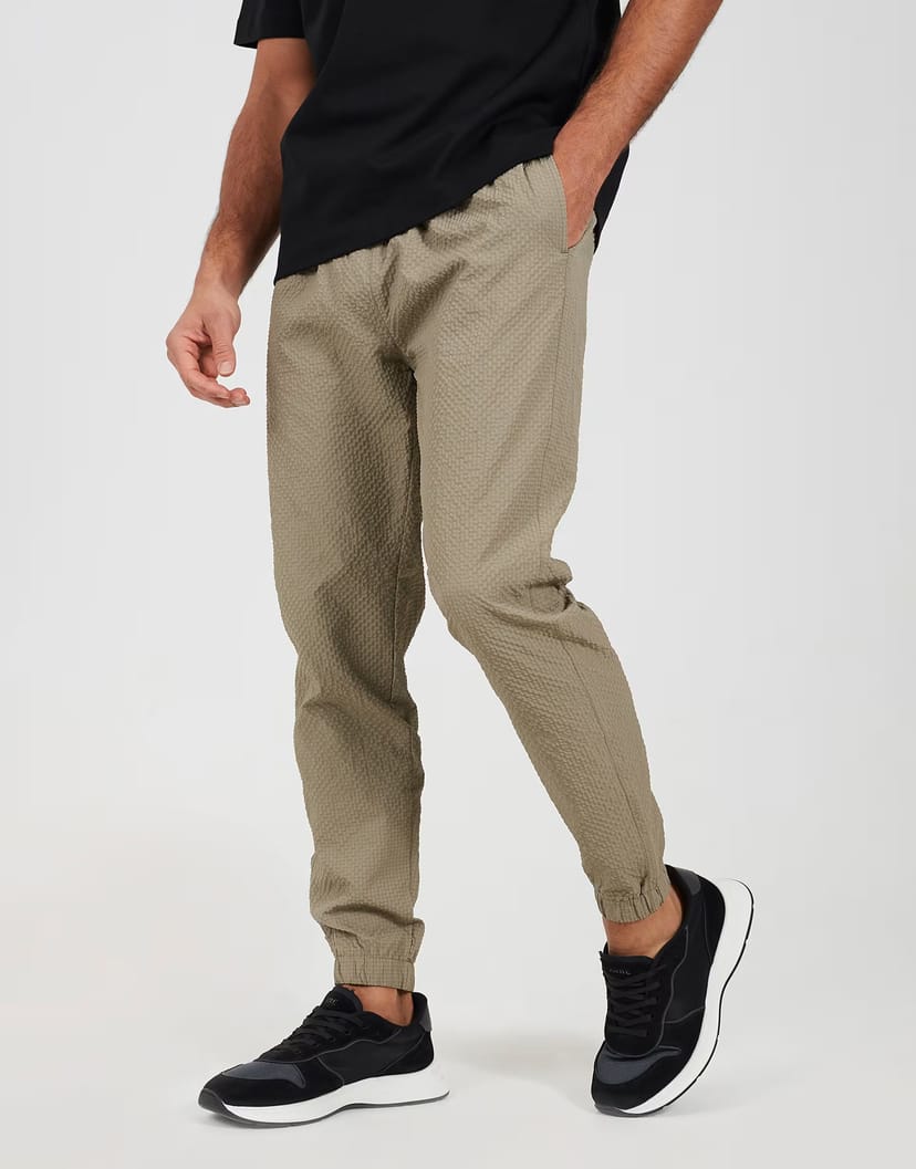 ASOS Brave Soul Seersucker cuffed trousers in taupe - 1