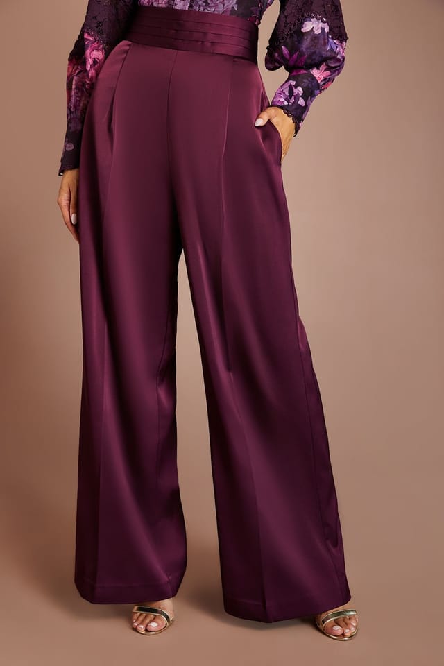 Coast Coast Women's Lisa Tan Satin Trim High Waist Trouser in Fig - 2