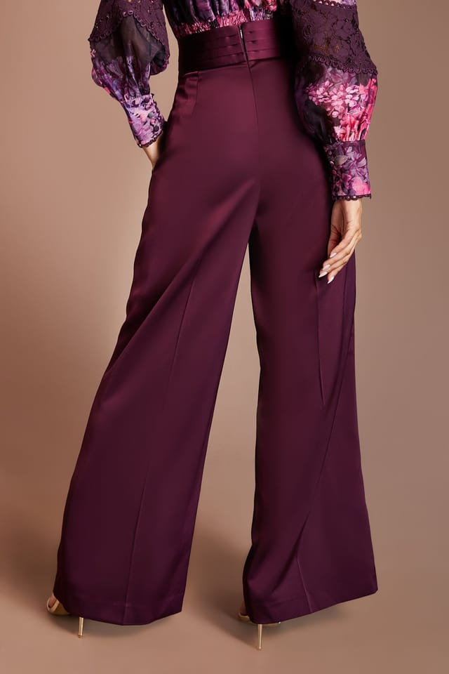 Coast Coast Women's Lisa Tan Satin Trim High Waist Trouser in Fig - 3