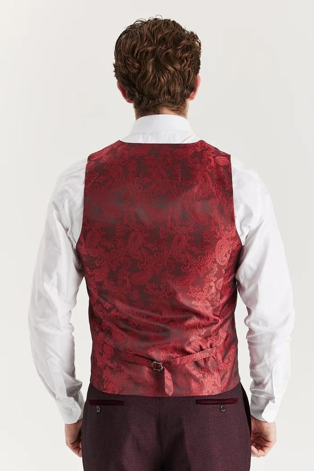 Paul Andrew Paul Andrew Men's Regeent Waistcoat Plaid Check Formal Suit Vest in Wine - 2