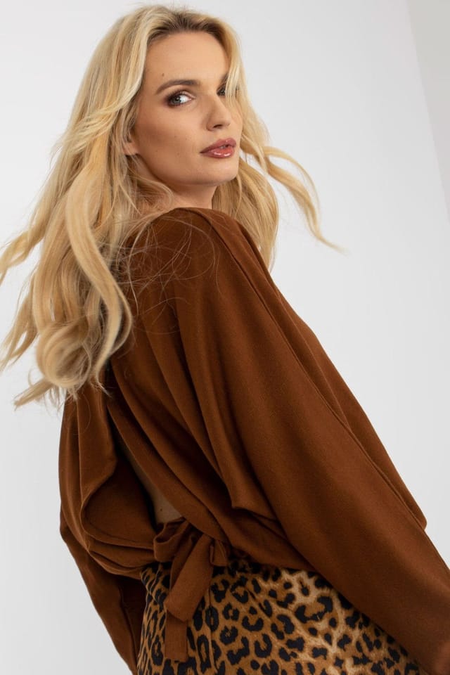 Love Lace Love Lace Women's Boat Neck Long Sleeve Sweater Slit in Brown - 3