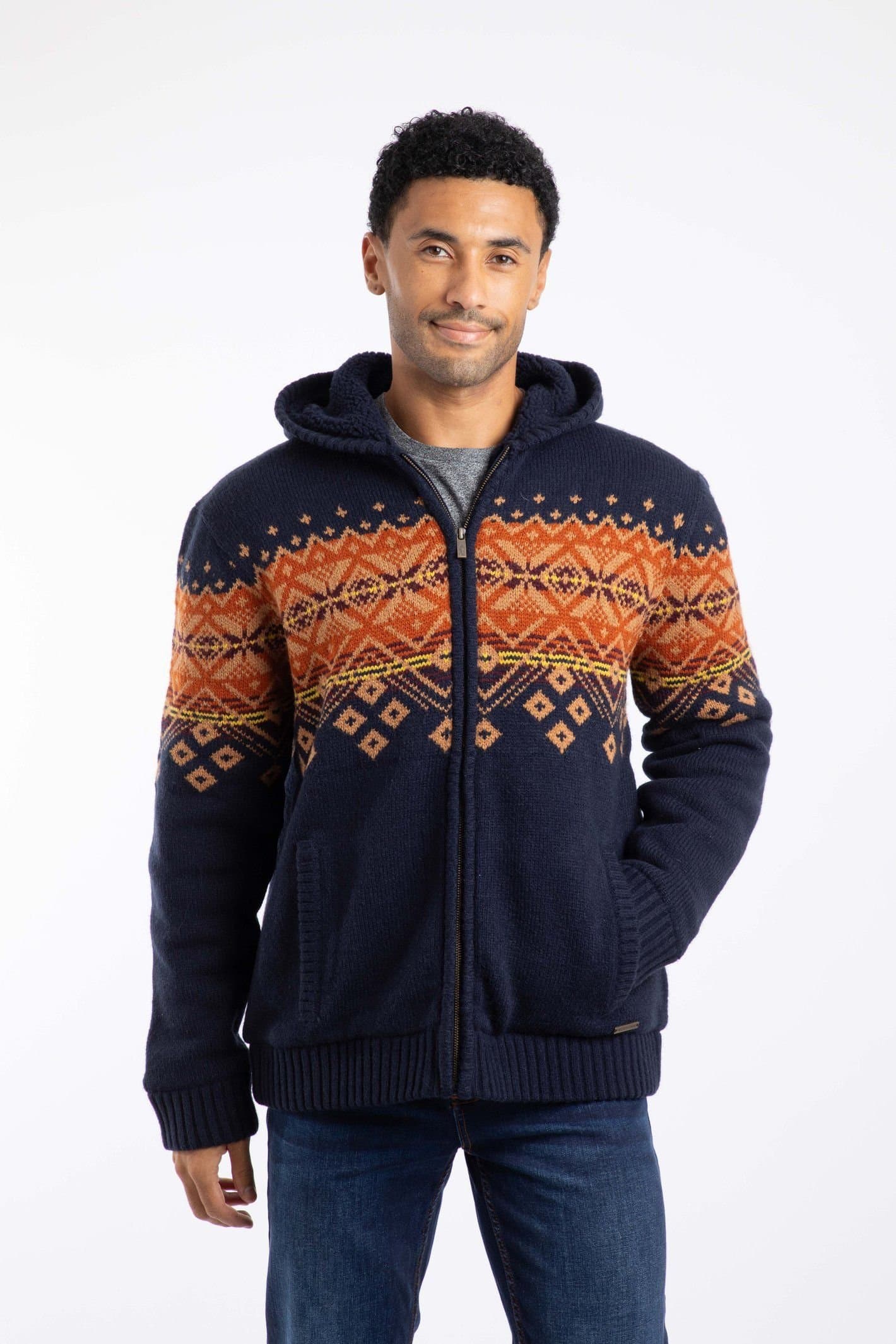 Weird Fish Weird Fish Men's Bradwood Borg Lined Fair Isle Knit Full Zip Hoodie in Midnight