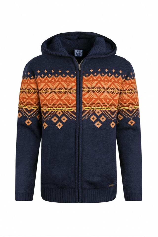 Weird Fish Weird Fish Men's Bradwood Borg Lined Fair Isle Knit Full Zip Hoodie in Midnight - 2