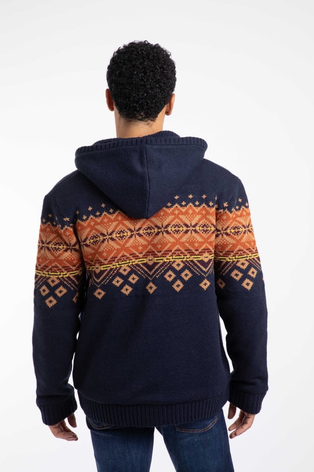 Weird Fish Weird Fish Men's Bradwood Borg Lined Fair Isle Knit Full Zip Hoodie in Midnight - 3