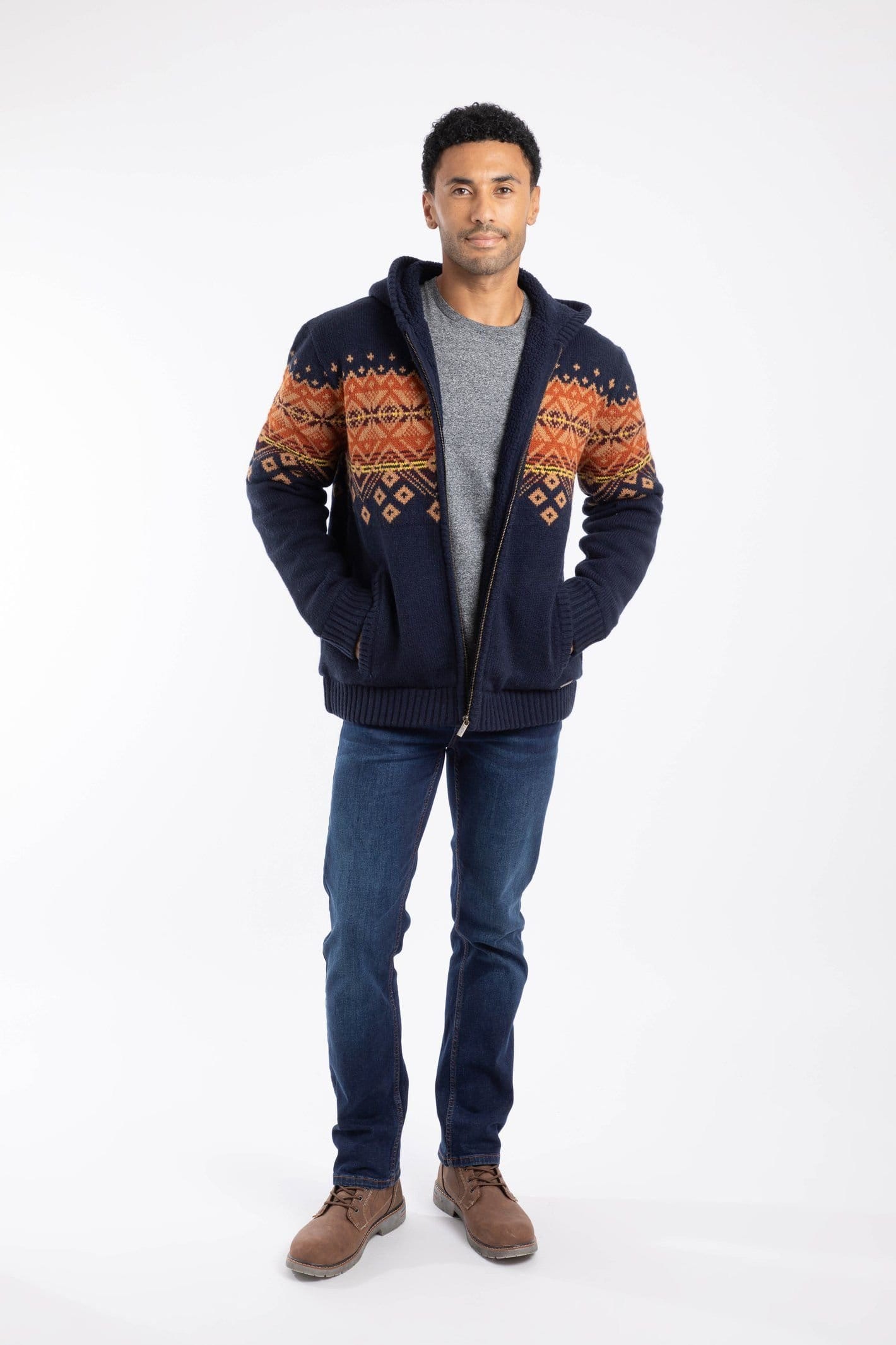 Weird Fish Weird Fish Men's Bradwood Borg Lined Fair Isle Knit Full Zip Hoodie in Midnight - 4