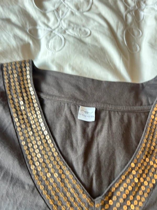 New Look vintage brown and gold new look sequin embellished short sleeve top