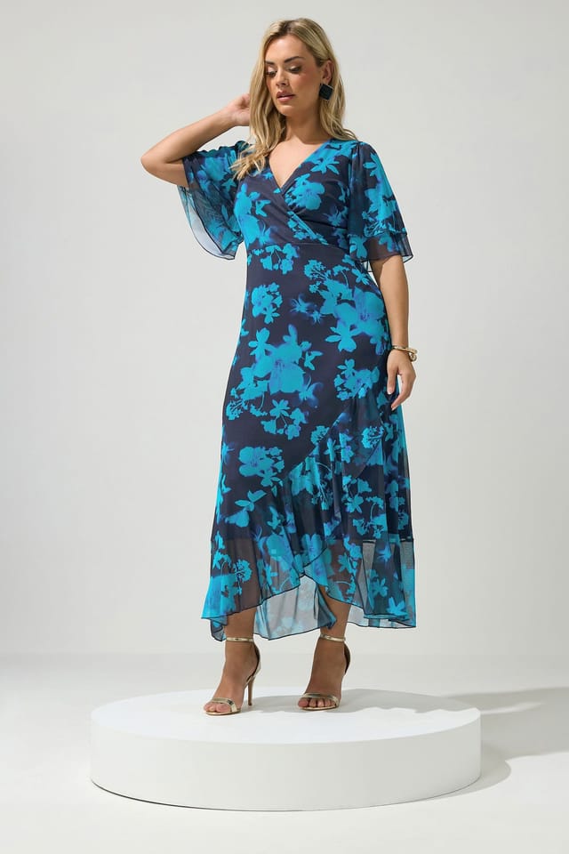 Yours Yours Women's Floral Wrap Dress in Dark Blue - 3