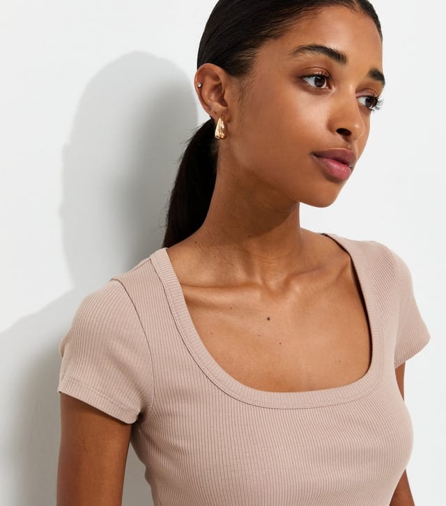 New Look Women's Stone Cotton Rich Square Neck T-Shirt New Look - 2