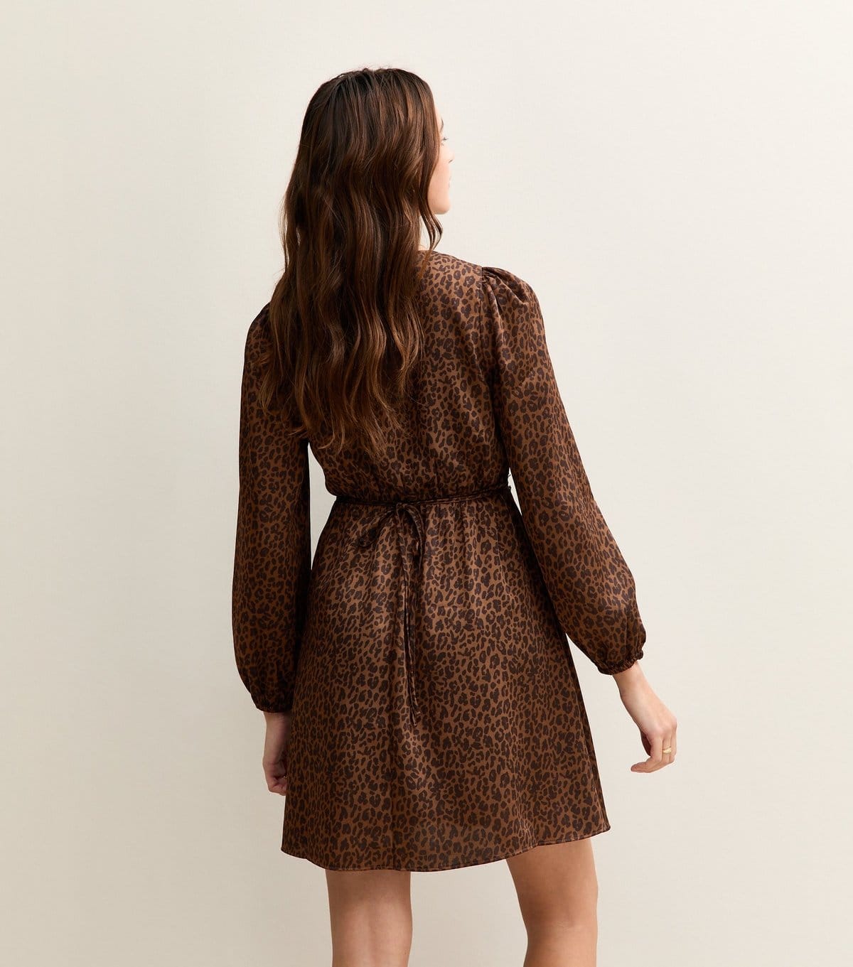 New Look Women's Brown Satin Animal Print Lace Trim Mini Dress New Look - 4