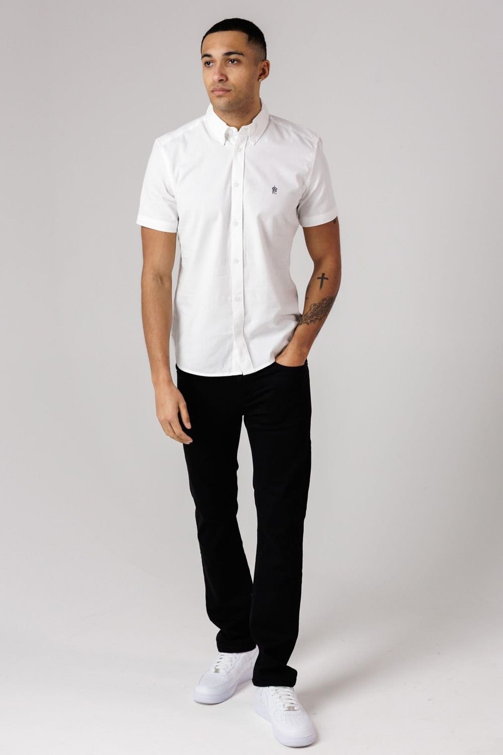 French Connection French Connection Men's Cotton Short Sleeve Oxford Shirt in White - 4