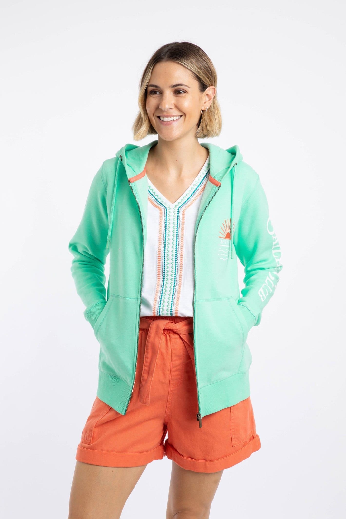 Weird Fish Weird Fish Women's Cyra Graphic Full Zip Hoodie in Light Green