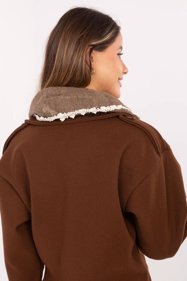 Love Lace Love Lace Women's Lightweight Viscose Triangular Scarf with Lace Trim & Pearl Fringe in Brown - 3