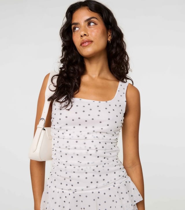 Pink Vanilla Women's Off White Polka Dot Square Neck Dress Pink Vanilla New Look - 3