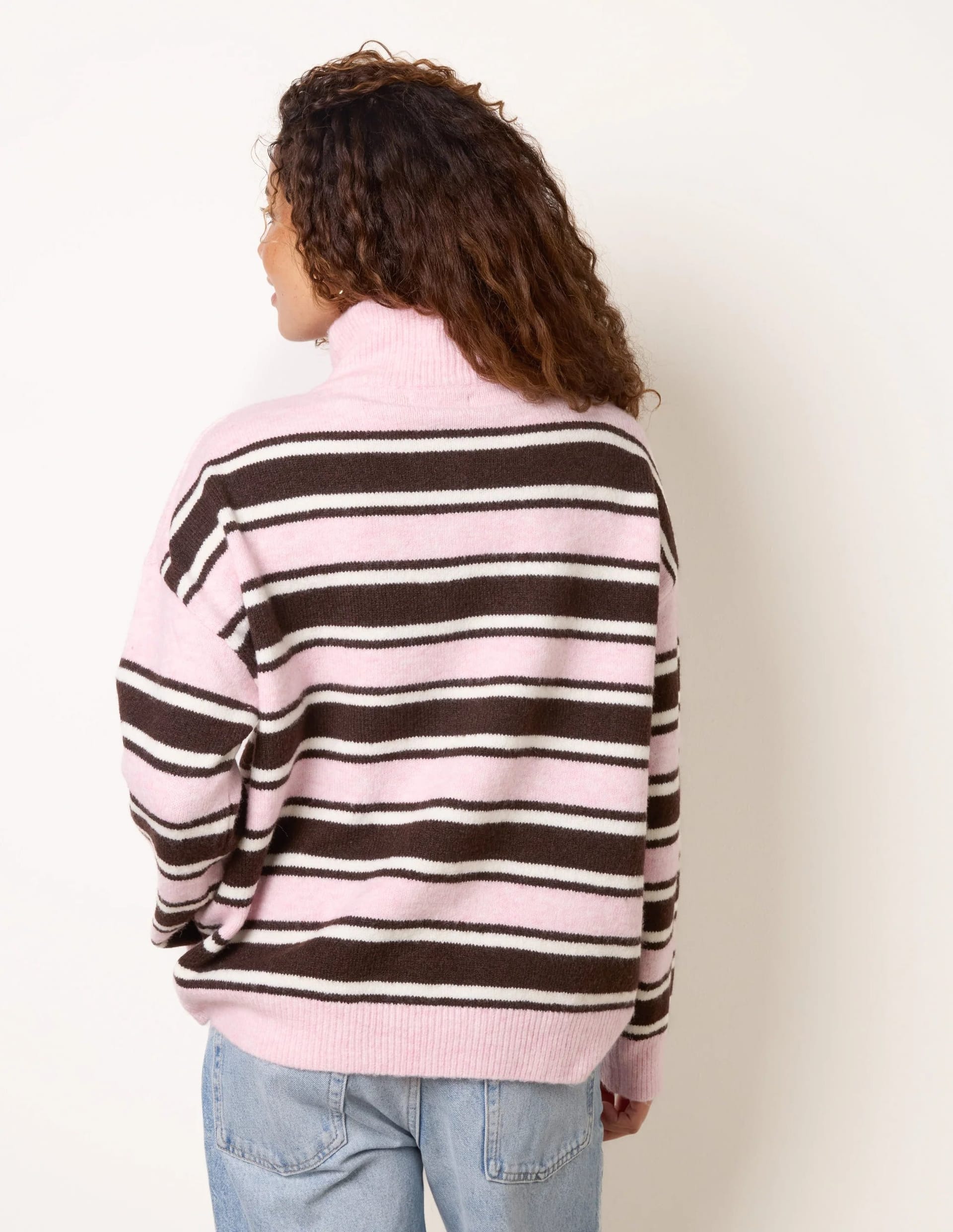 Blue Vanilla Stripe Knit Zip Top Jumper - 4