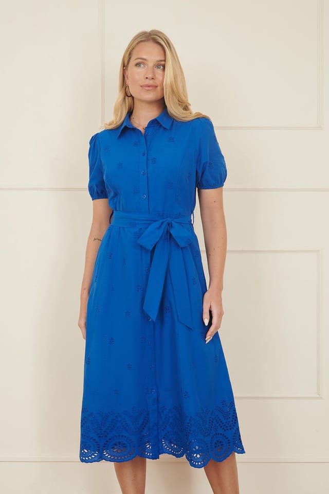 Yumi Yumi Women's Blue Cotton Shirt Midi Dress With Cut Out Details - 2
