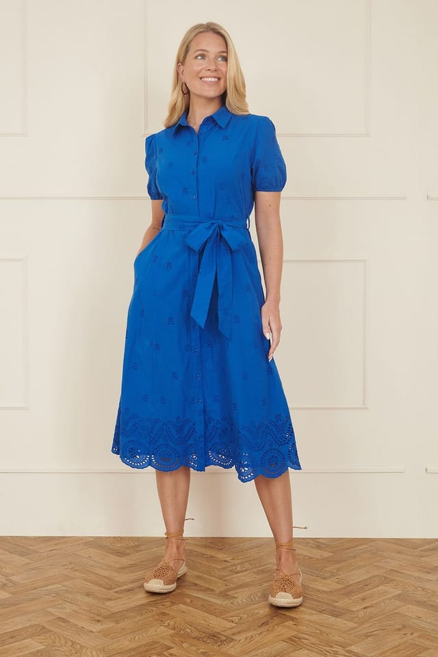 Yumi Yumi Women's Blue Cotton Shirt Midi Dress With Cut Out Details - 3