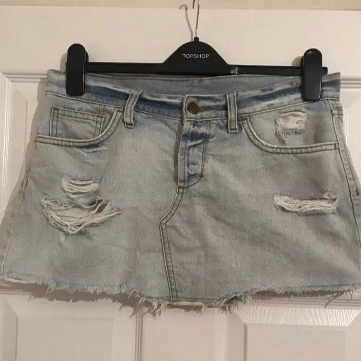 Topshop Topshop y2k ripped vintage distressed denim mini skirt size 10