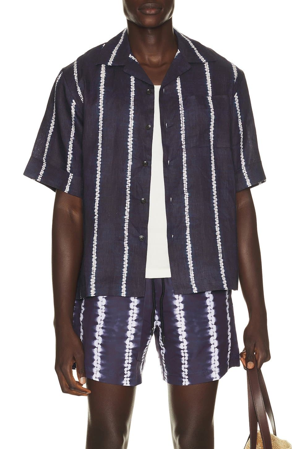 revolve Shibori Stripe Cuffed Camp Collar Shirt