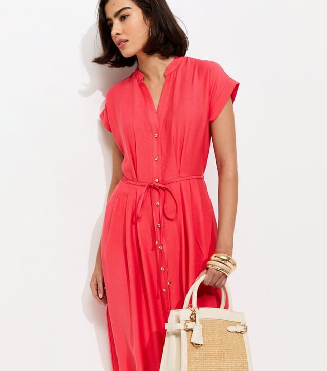 New Look Women's Dark Coral Toggle Shirt Midi Dress New Look - 2