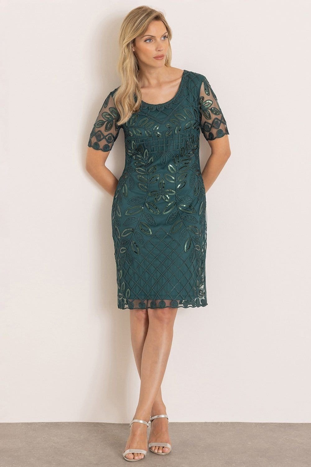 Klass. Klass. Women's Cornelli Sequin Mesh Shift Dress in Dark Green - 1