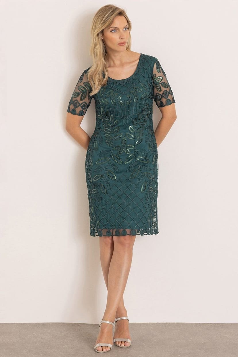Klass. Klass. Women's Cornelli Sequin Mesh Shift Dress in Dark Green - 1