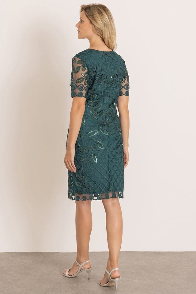 Klass. Klass. Women's Cornelli Sequin Mesh Shift Dress in Dark Green - 3