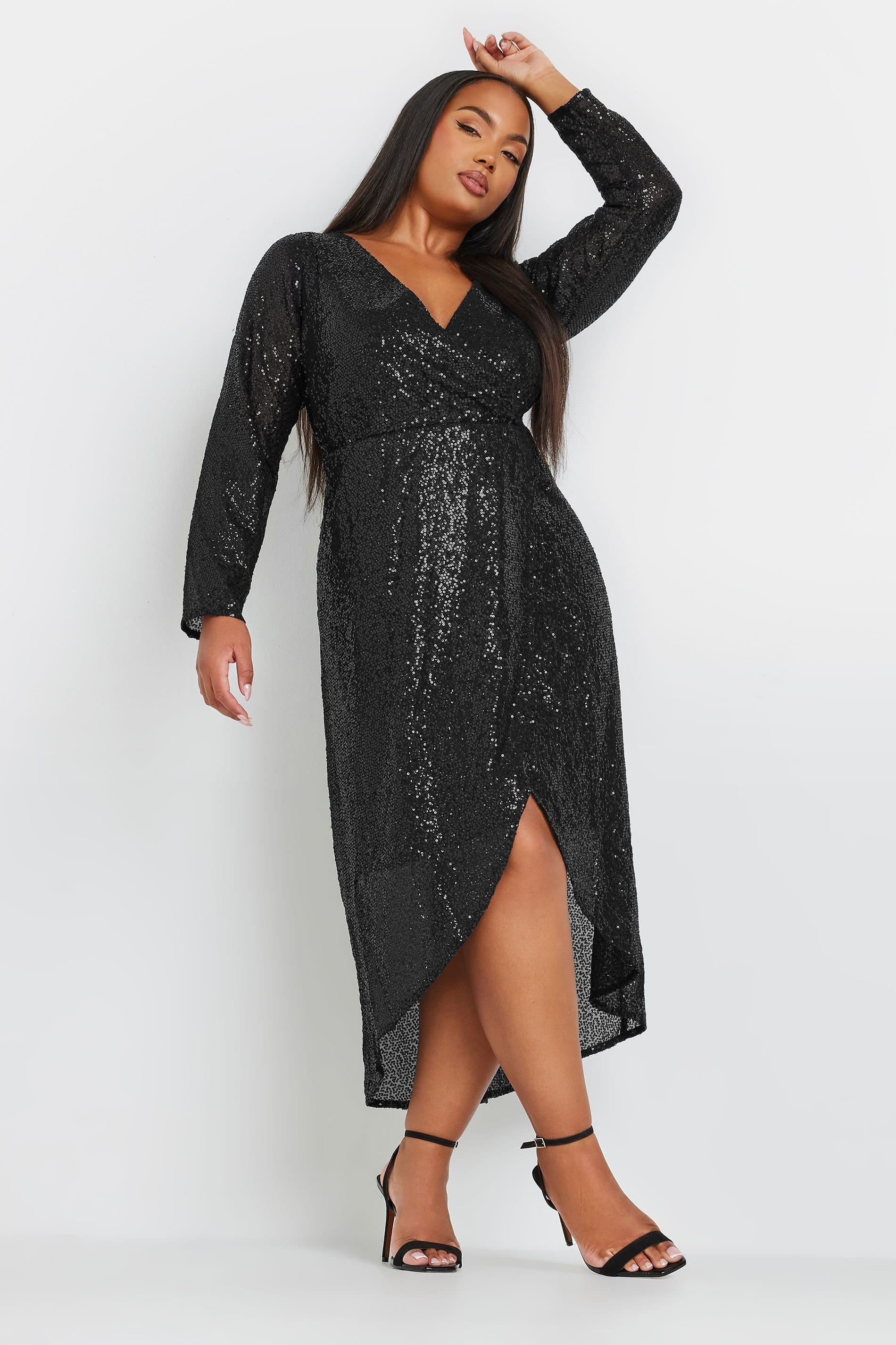 Yours Yours Women's Sequin Embellished Wrap Dress in Black