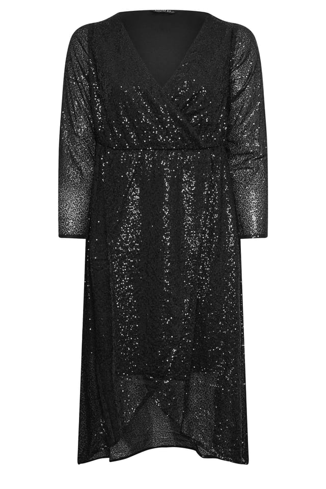 Yours Yours Women's Sequin Embellished Wrap Dress in Black - 2